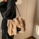 Winter Faux Fur Tote Handbag Large Shoulder Crossbody Bag