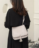 Women Bag PU Leather Tassel Crossbody Bag with Leopard Strap