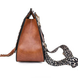 Women Bag PU Leather Tassel Crossbody Bag with Leopard Strap