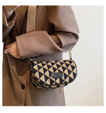 Canvas Crossbody Bag Geometry Saddle Messenger Bag for Women