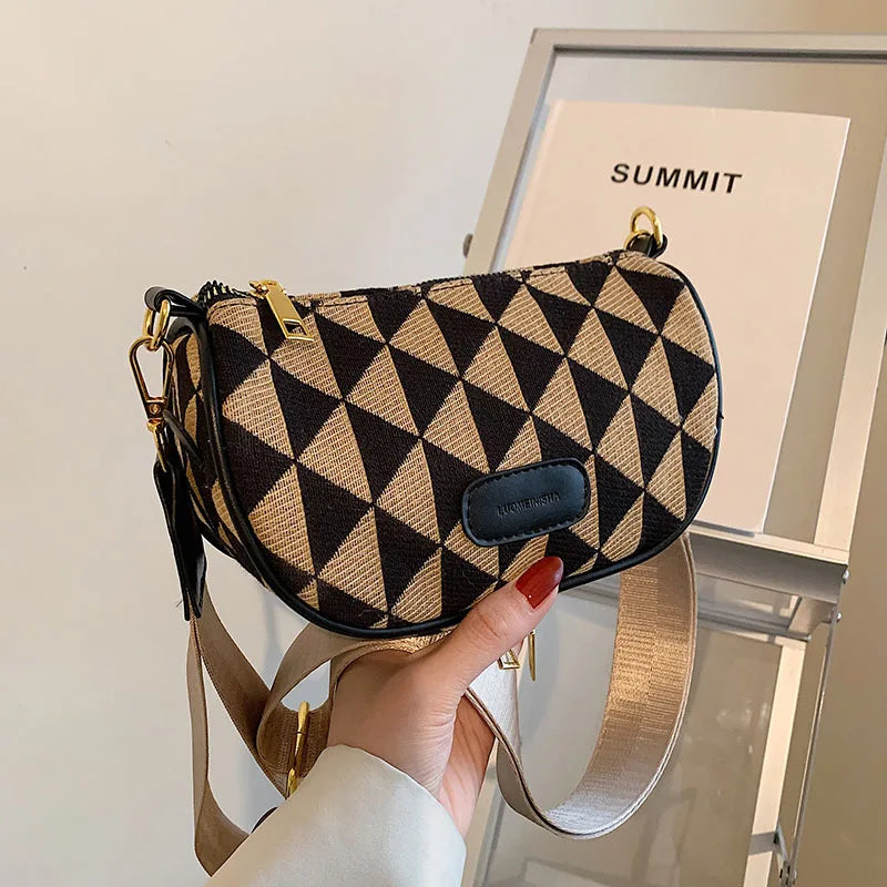 Canvas Crossbody Bag Geometry Saddle Messenger Bag for Women
