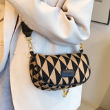 Canvas Crossbody Bag Geometry Saddle Messenger Bag for Women