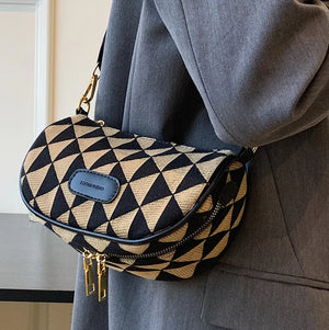 Canvas Crossbody Bag Geometry Saddle Messenger Bag for Women