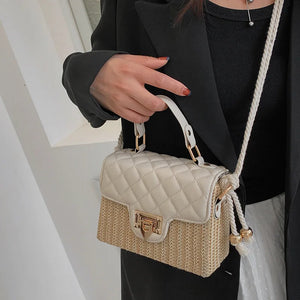 Women Straw Crossbody Bag Lock Flap Messenger Bag For Women Versatile
