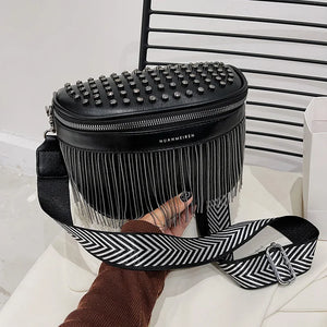 Women Chest Bag Tassel Pu Leather Large Capacity Crossbody Bag Waist Bags