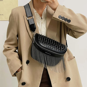 Women Chest Bag Tassel Pu Leather Large Capacity Crossbody Bag Waist Bags