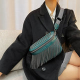 Women Chest Bag Tassel Pu Leather Large Capacity Crossbody Bag Waist Bags