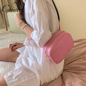 Pink Crocodile Pattern Leather Handbag Chest Bag Messenger Bag