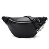 Women Fanny Pack PU Leather Zipper Travel Waist Bag Party Purse Belt Bag