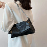 Geometric Shoulder Bag Metal Chain Crossbody Soft Leather Messenger