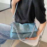 Geometric Shoulder Bag Metal Chain Crossbody Soft Leather Messenger
