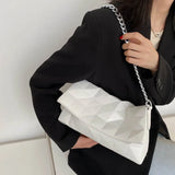 Geometric Shoulder Bag Metal Chain Crossbody Soft Leather Messenger