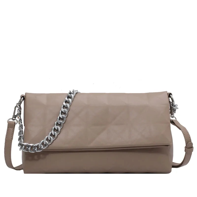 Geometric Shoulder Bag Metal Chain Crossbody Soft Leather Messenger