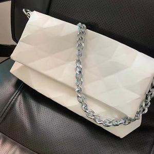 Geometric Shoulder Bag Metal Chain Crossbody Soft Leather Messenger
