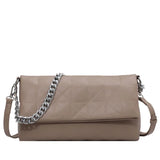 Geometric Shoulder Bag Metal Chain Crossbody Soft Leather Messenger