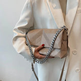 Geometric Shoulder Bag Metal Chain Crossbody Soft Leather Messenger