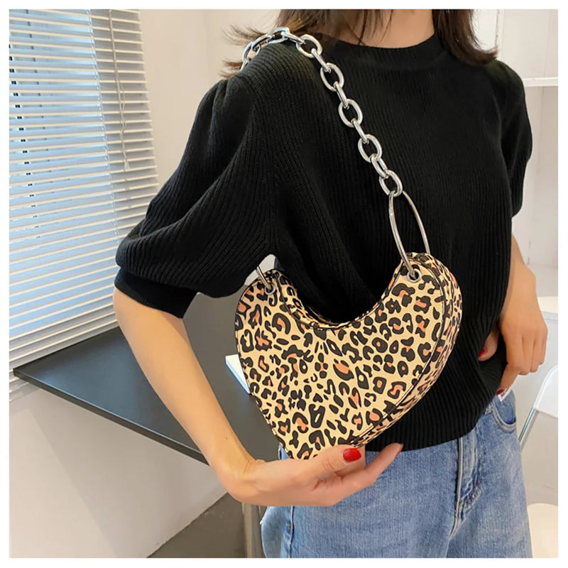 Leopard Heart Handbag Shoulder Bag Lady Girl Gift