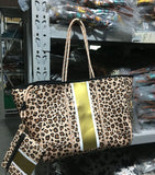 Leopard Neoprene Tote Bag with Purse, Colorful Prene Overnight Travel Beach Bag