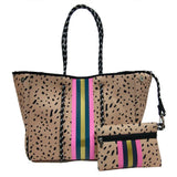 Leopard Neoprene Tote Bag with Purse, Colorful Prene Overnight Travel Beach Bag