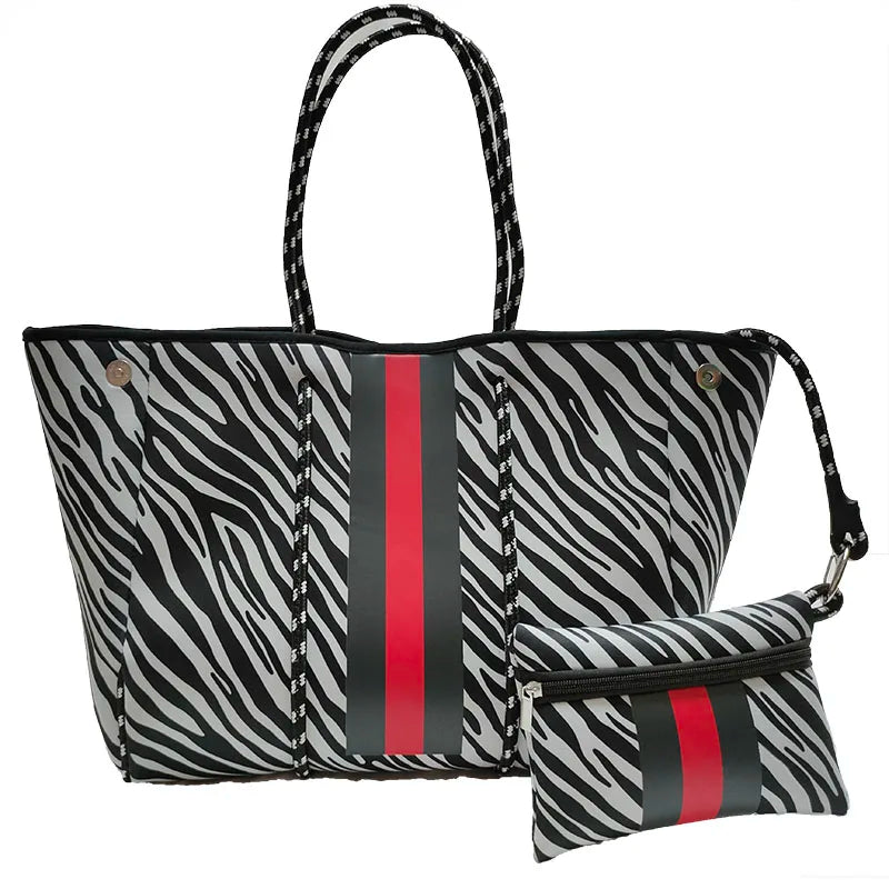 Leopard Neoprene Tote Bag with Purse, Colorful Prene Overnight Travel Beach Bag