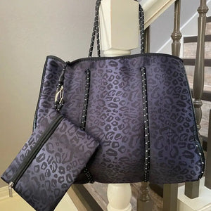 Leopard Neoprene Tote Bag with Purse, Colorful Prene Overnight Travel Beach Bag