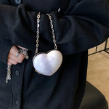 Women Peach Heart Evening Clutch Handbag Chain Shoulder Bag Wedding Wallet