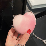 Women Peach Heart Evening Clutch Handbag Chain Shoulder Bag Wedding Wallet