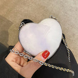 Women Peach Heart Evening Clutch Handbag Chain Shoulder Bag Wedding Wallet