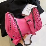 Studded Half-Moon Crossbody Bag with Chain Shoulder Strap