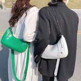 Studded Half-Moon Crossbody Bag with Chain Shoulder Strap