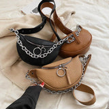 Leather Waist Bag Ladies Fanny Pack Thick Chain Crossbody Chest Bags