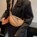 Leather Waist Bag Ladies Fanny Pack Thick Chain Crossbody Chest Bags