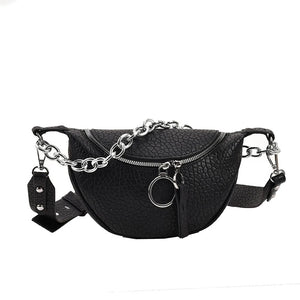 Leather Waist Bag Ladies Fanny Pack Thick Chain Crossbody Chest Bags