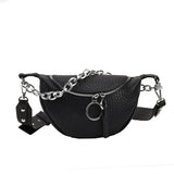 Leather Waist Bag Ladies Fanny Pack Thick Chain Crossbody Chest Bags