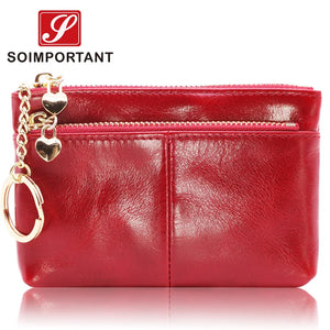Women Wallets Oil Wax Leather Zipper Coin Purse Female Mini Credit Card Walet