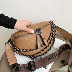 Women's Fanny Pack Retro Waist Bag with Thick Chain Shoulder Crossbody Chest Bag