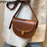 Women's Half Round Saddle Purse PU Leather Crossbody Bags Chain Handbag
