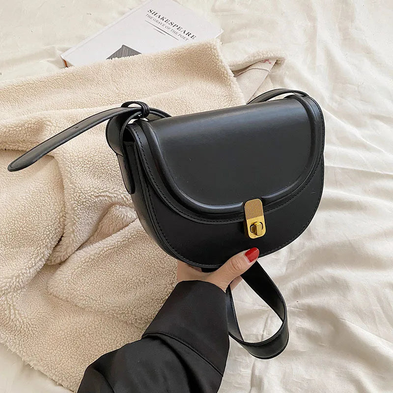 Women's Half Round Saddle Purse PU Leather Crossbody Bags Chain Handbag