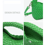 Woven Leather Tote Bag Women's Niche Purse Straw Girls Travel Female Crossbody