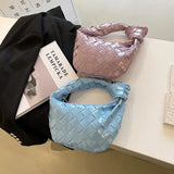 Woven Leather Zipper Clutch Bag for Women Soft Hobo Tote Handbag