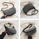 Zircon PU Leather Shoulder Half Moon Bag For Women