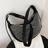 Zircon PU Leather Shoulder Half Moon Bag For Women