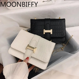 Stone Pattern Women's Bag Chains Crossbody Bags Leather Shoulder Bag