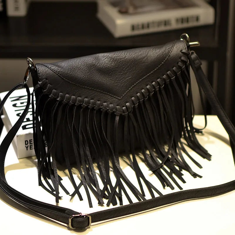 Women's Casual Zipper Envelope Tassel Bag