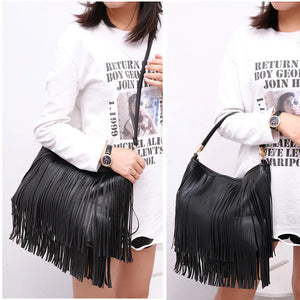 Vintage Bohemian Fringe Messenger Crossbody Bag Purse Tassel Handbag