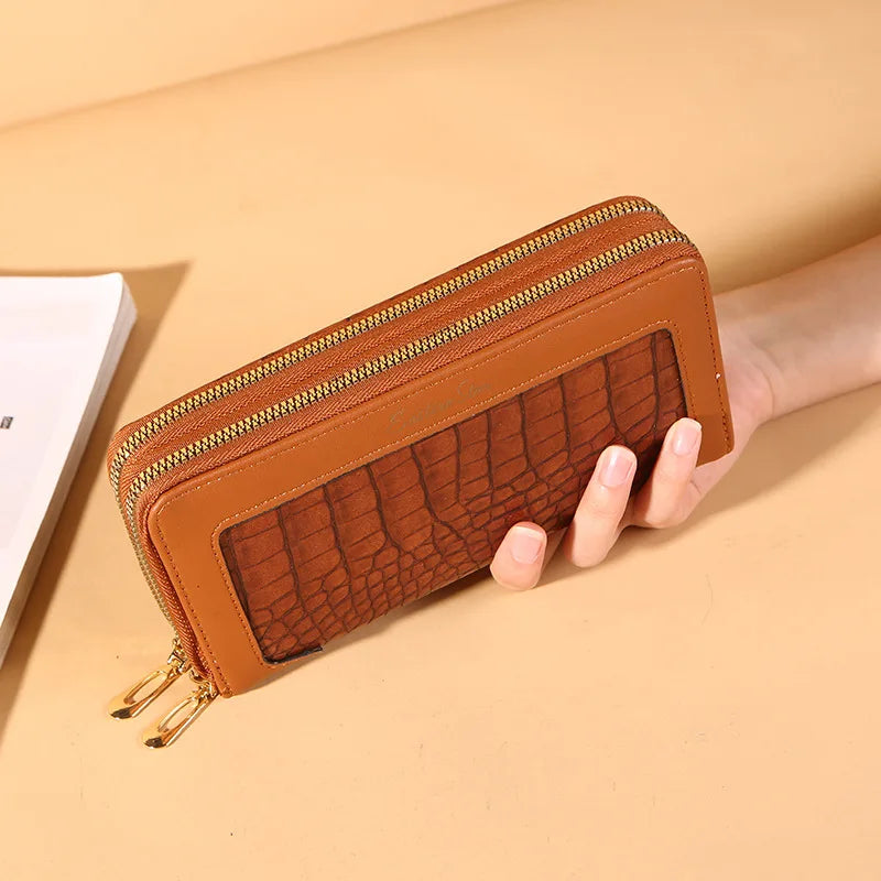 Crocodile Pattern Double Zipper Women's Clutch Bag