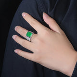 Men's Green Emerald Crystal Ring Silver Jewelry