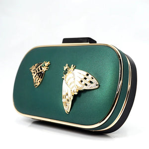 Insect Rhinestone Evening Mini Clutch Chain Bag for Women