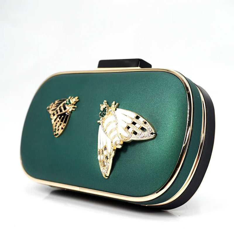 Insect Rhinestone Evening Mini Clutch Chain Bag for Women