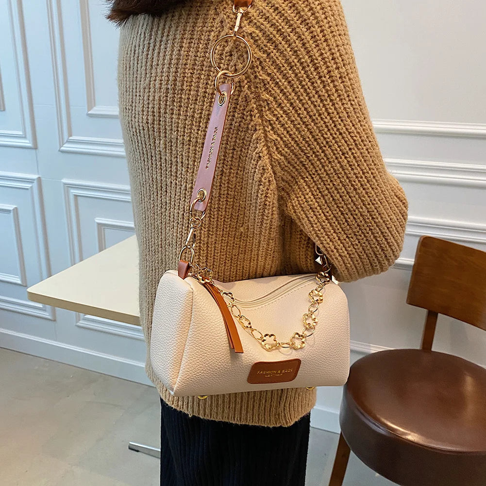 Lychee Shoulder Bag for Women PU Leather Solid Small Handbag